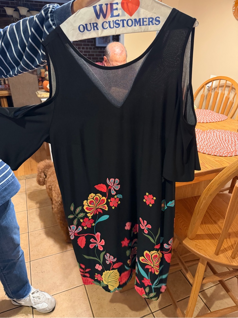 New York & Company Black Cold-Shoulder Midi Dress with Multicolor Floral Print